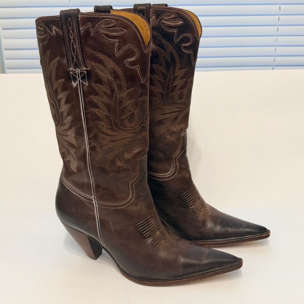 Lucchese Charlie 1 Horse Western Cowboy Leather Women's Boots 8.5B Brown Pointed